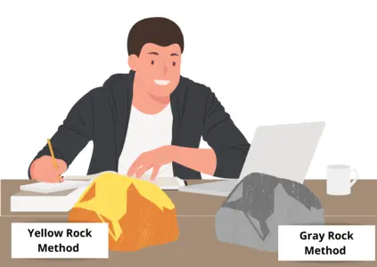 A man learning about the gray and yellow rock method.