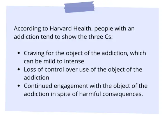 A Harvard health article about the three Cs of addiction