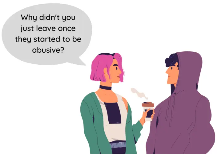 A woman questioning the reason her friend stayed in an abusive relationship