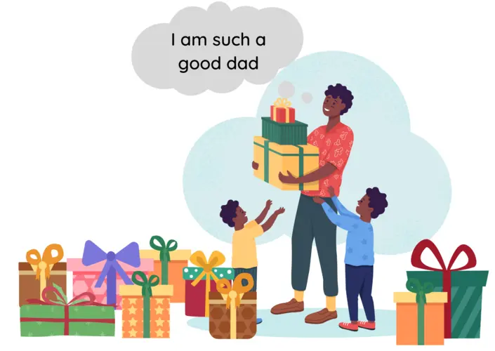 A narcissistic father love bombing his kids with gifts.