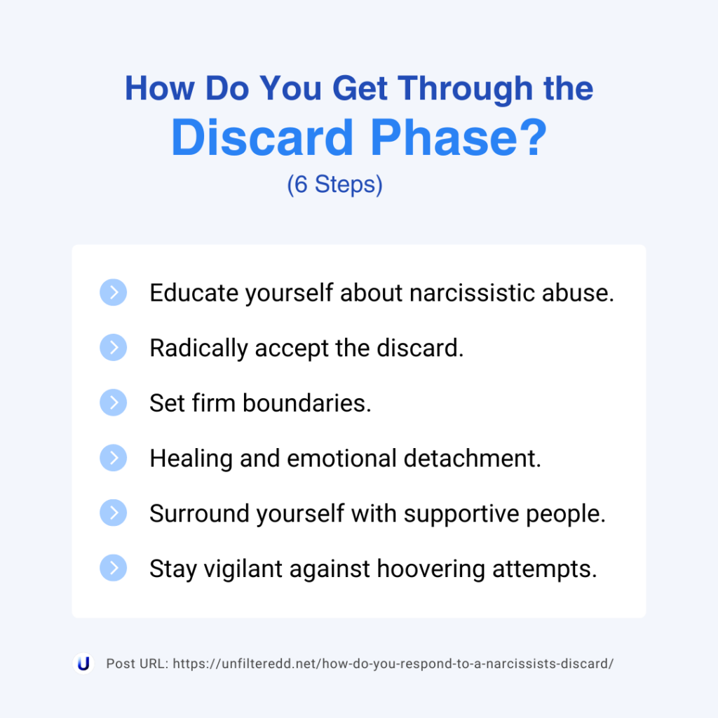 Six steps you can take to get through a narcissist's discard phase.